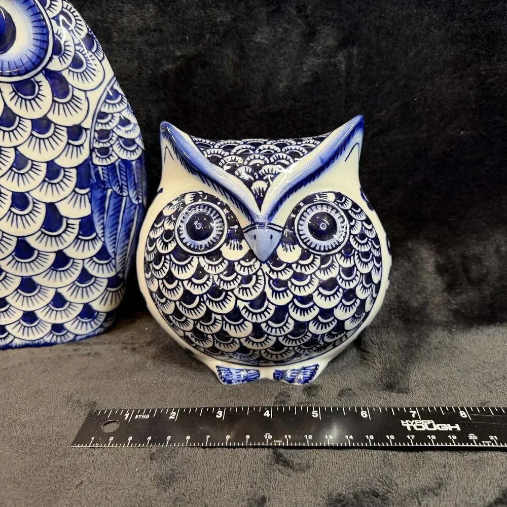 Pier 1 Imports Retired Chinoiserie Owl Decor Large Figurines Set of 2 Ceramic